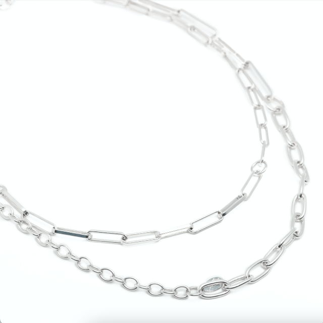 Johanna Brierley Patchwork Necklace in sterling silver layered chain design