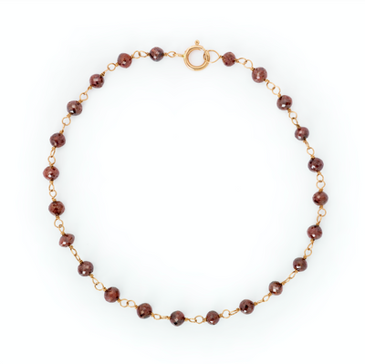 Cognac Diamond Bead Bracelet tied in 14k Yellow Gold. Shop Online. Johanna Brierley Jewellery Design.