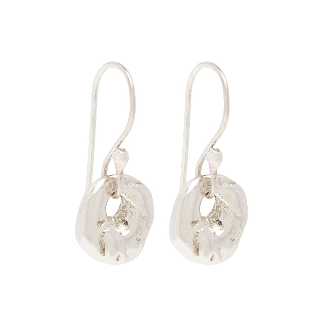 Johanna Brierley Fossil Earrings in sterling silver textured lucky stone hook earrings