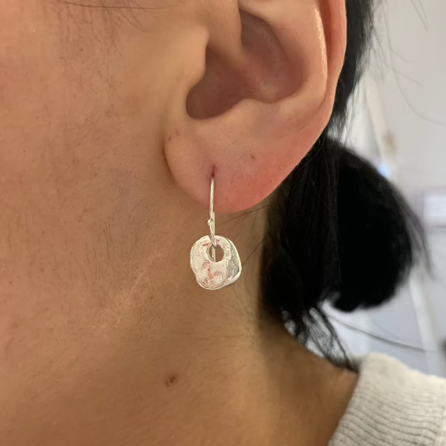 Johanna Brierley Fossil Earrings in sterling silver textured lucky stone hook earrings