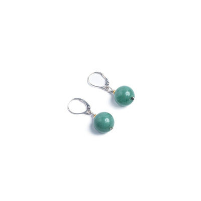 Sterling silver green aventurine earrings with 18k gold beads and french hook leverbacks. Shop online.