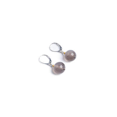 Sterling silver grey moonstone earrings with 18k gold beads and french hook leverbacks. Shop online.