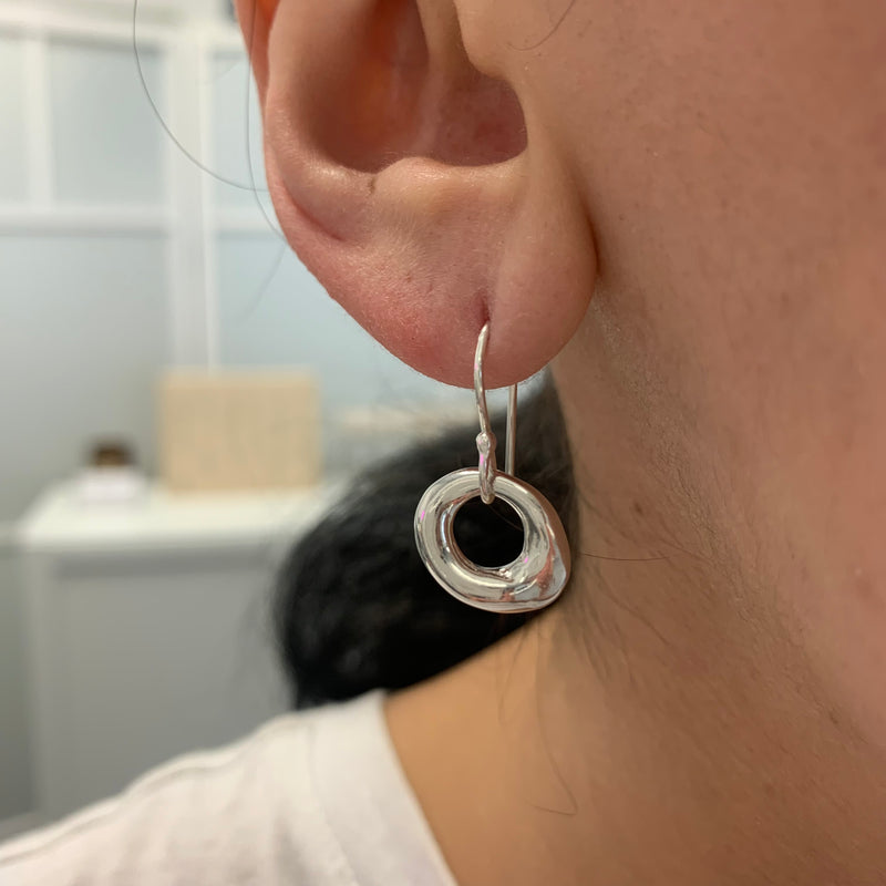 Johanna Brierley Lucky Stone Jewellery Skinny Earrings with organic circular sterling silver stones