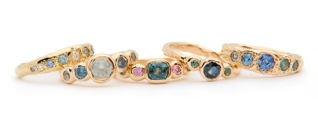Johanna Brierley Jewellery Design sapphire and diamond and gold rings. Shop online