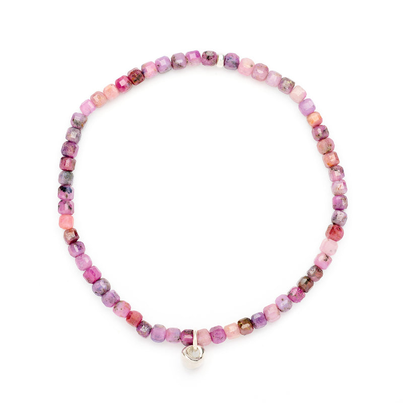 Johanna Brierley Lucky Stone Jewellery Square Faceted Stretchie Bracelet with Sterling Silver Lucky Stone