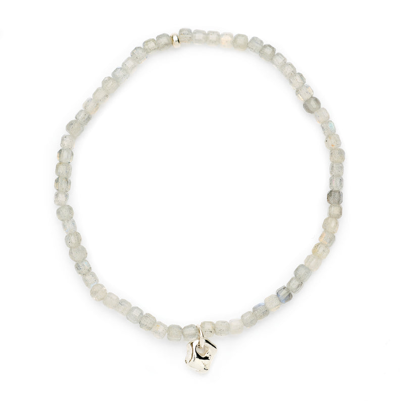 Johanna Brierley Lucky Stone Jewellery Square Faceted Stretchie Bracelet with Sterling Silver Lucky Stone