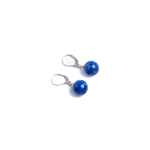 Sterling silver lapis earrings with 18k gold beads and french hook leverbacks. Shop online.