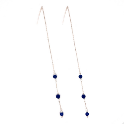 Lapis threader earrings in sterling silver. Shop online.