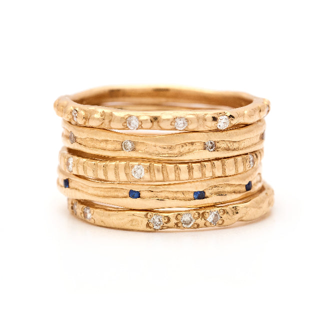 Johanna Brierley Jewellery Design gold and diamond stacking bands. Shop online