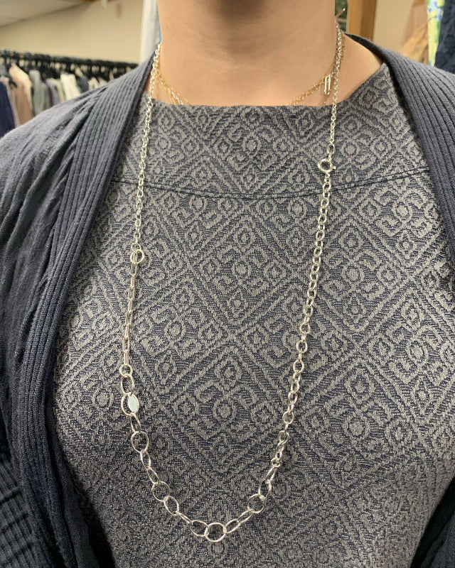 Johanna Brierley Patchwork Necklace in sterling silver layered chain design