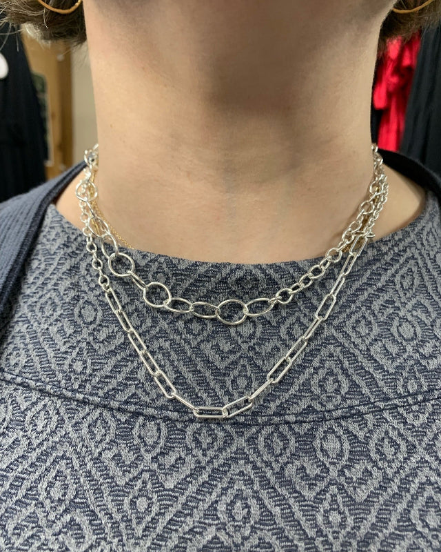 Johanna Brierley Patchwork Necklace in sterling silver layered chain design