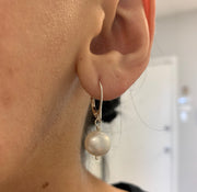 Johanna Brierley Pearl Hook Earrings with white freshwater pearls and sterling silver closed ear hooks