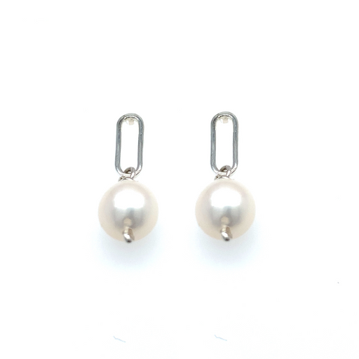 Johanna Brierley Pearl Chain Earrings with freshwater pearls and sterling silver paperclip link chain drop design