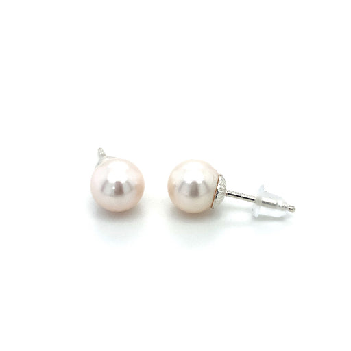 Johanna Brierley freshwater pearl stud earrings with 7mm pink-toned pearls and sterling silver
