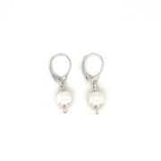 Johanna Brierley Pearl Hook Earrings with white freshwater pearls and sterling silver closed ear hooks