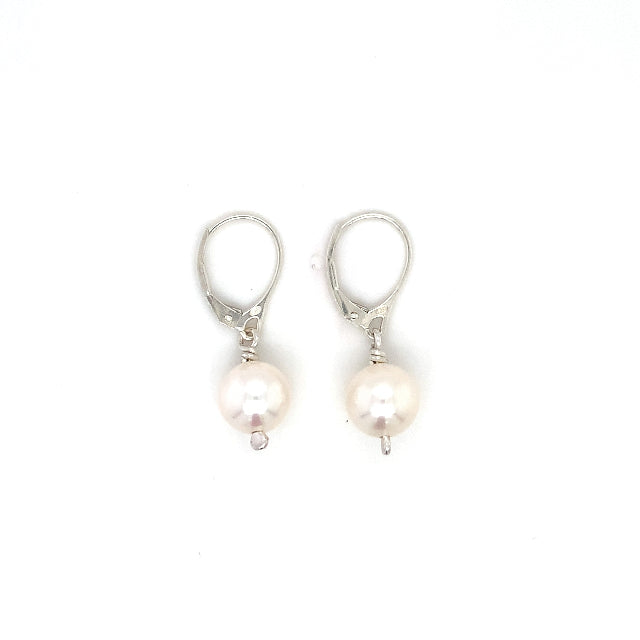 Johanna Brierley Pearl Hook Earrings with white freshwater pearls and sterling silver closed ear hooks