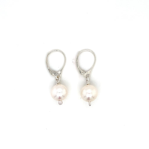Johanna Brierley Pearl Hook Earrings with white freshwater pearls and sterling silver closed ear hooks