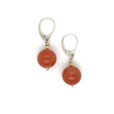 Sterling silver red aventurine earrings with 18k gold beads and french hook leverbacks. Shop online.