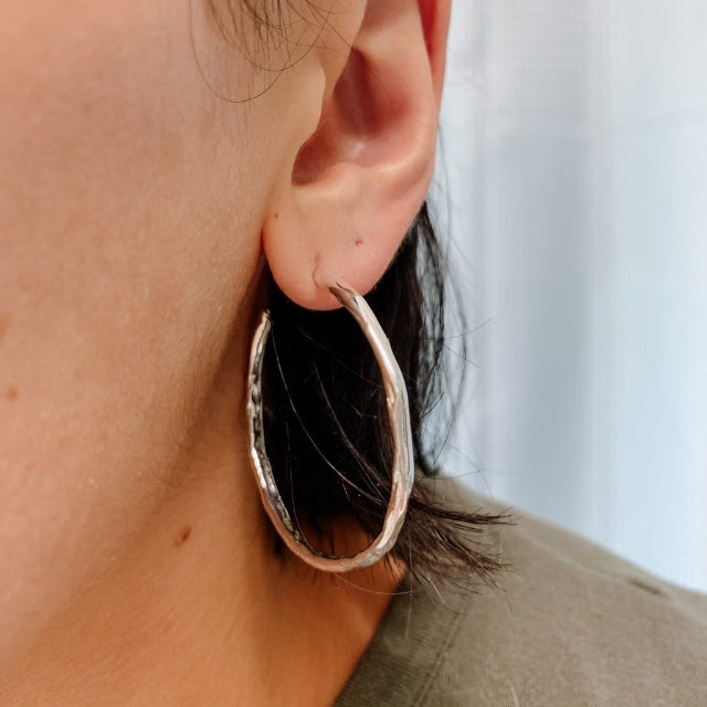 Johanna Brierley Thicker Large Melt Hoop Earrings in sterling silver with textured design