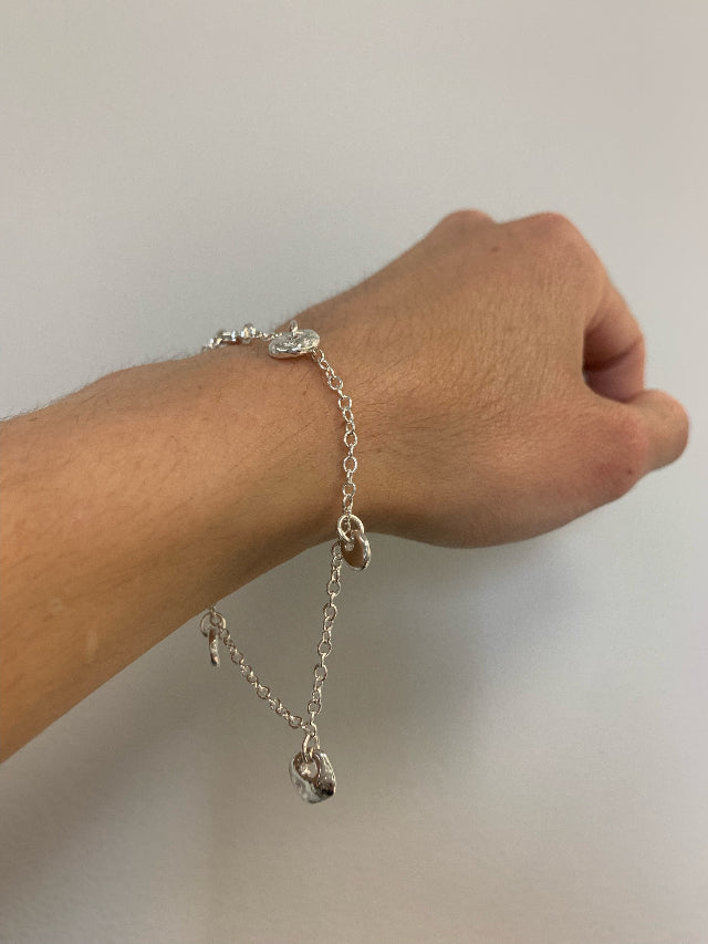 Johanna Brierley Lucky Stone Jewellery Tiny Charm Bracelet with five sterling silver charms