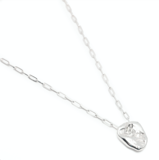 Johanna Brierley Topo Necklace in sterling silver with large lucky stone pendant on paperclip chain