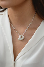 Johanna Brierley Topo Necklace in sterling silver with large lucky stone pendant on paperclip chain