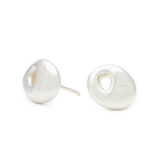 Johanna Brierley Lucky Stone Jewellery Pebble stud earrings with sterling silver lucky stones