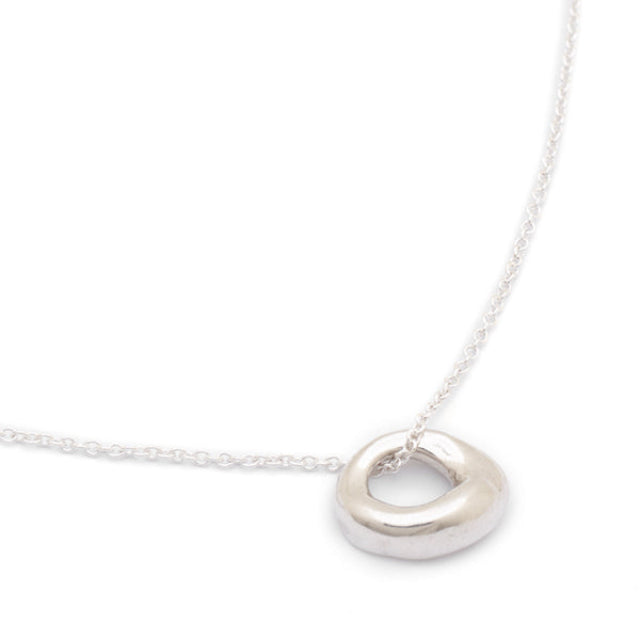 Johanna Brierley Lucky Stone Jewellery Skinny Necklace with organic circular sterling silver stone