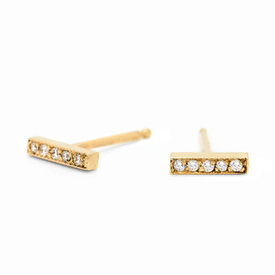 Short Stick Gold Earrings with Pave Diamonds - Johanna Brierley Jewellery Design